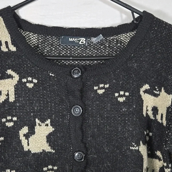 Mak B By Mac Black and Tan Cat Cardigan Size Small - Picture 6 of 6